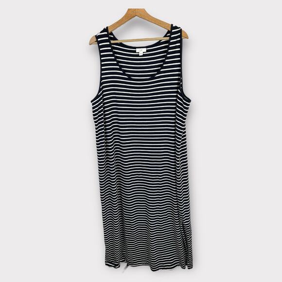 J Jill Womens size XL Striped Blue White Maxi Sleeveless Dress Pima Cotton Modal - Picture 1 of 10